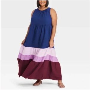 Ava & Viv Women's Plus Size Sleeveless Colorblock Tiered Dress -Navy Blue